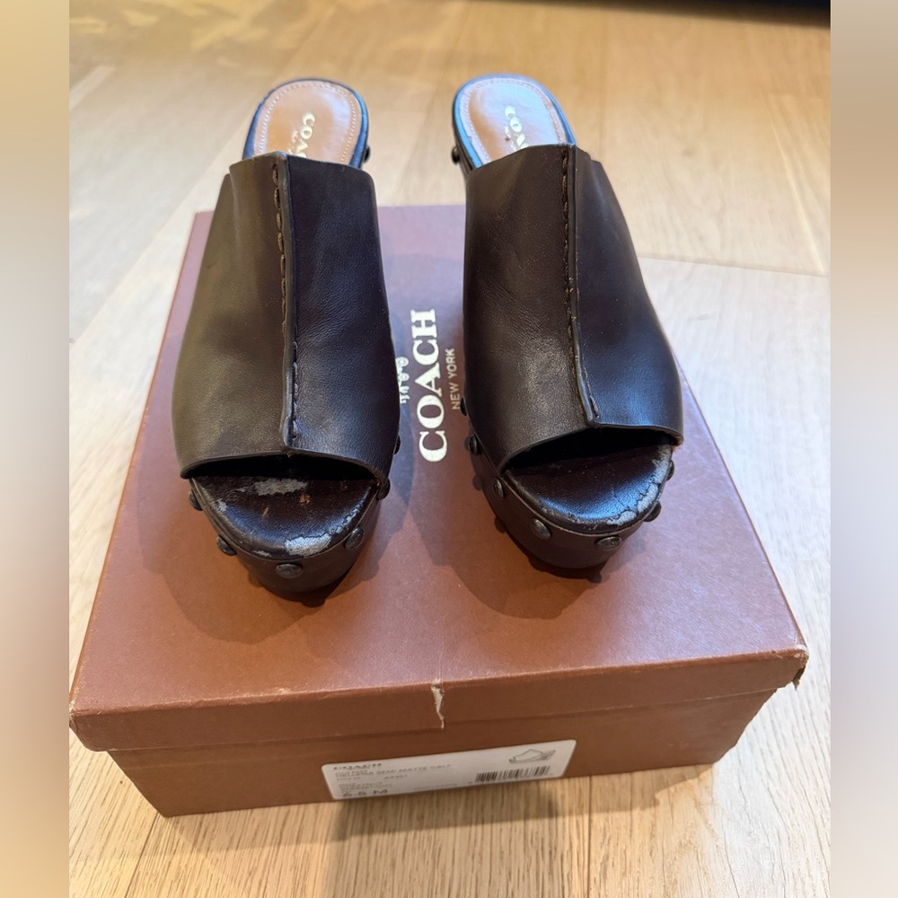 Coach Hellena Brown Leather Platform Wedge Sandals in box -size 6.5 - Picture 8 of 12